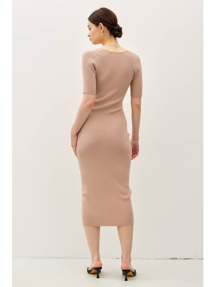 Be Cool - Wholesale Dress - Women's - SQUARE NECK HALF SLEEVE BODY CON SWEATER DRESS2