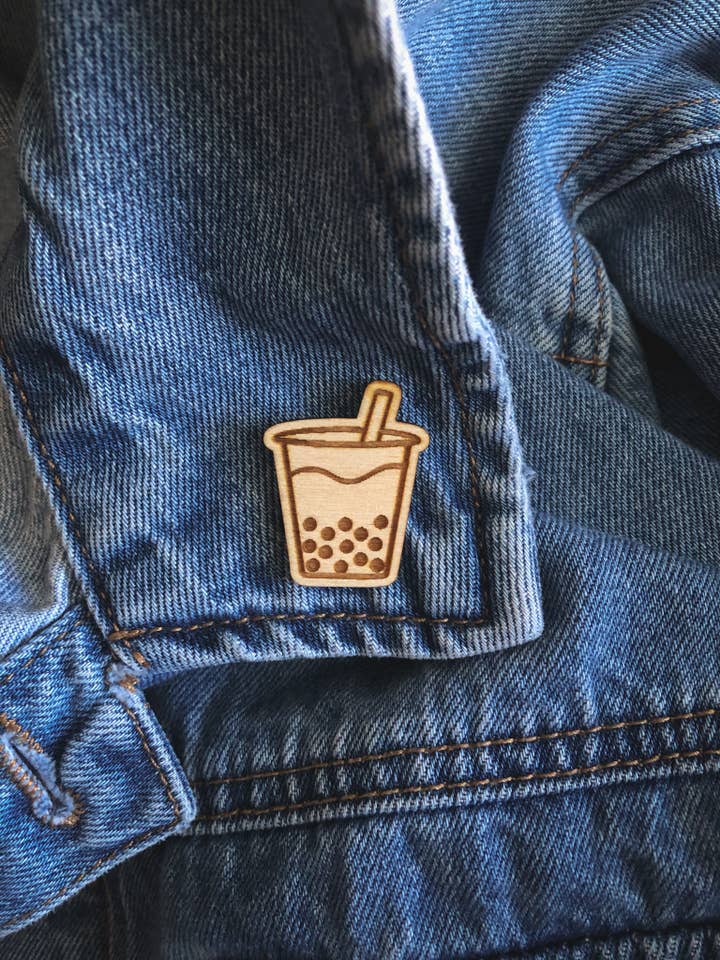 Söt Boba te laserskurna trästift för wholesale av Gold Beam Creations