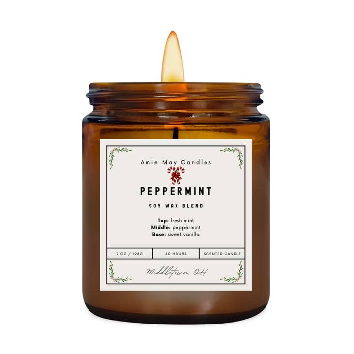 Peppermint 7oz Candle for wholesale by Amie May Candles