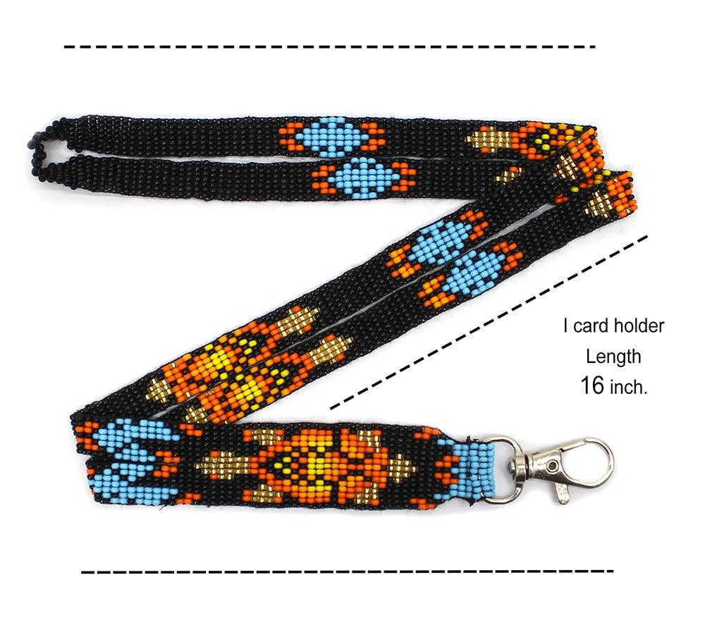 BEADS CORNER – wholesale Lanyard – Women’s – Handmade Beaded Turtle Pattern Black Orange Gold Lanyard - 33.5 inch1