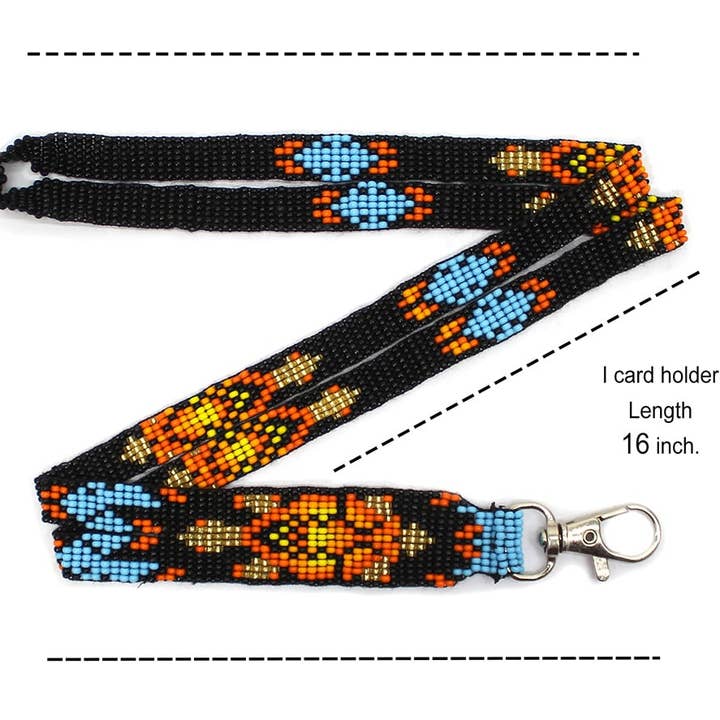 BEADS CORNER – Großhandel Schlüsselband – Damen – Handgefertigtes Perlenmuster Schildkröte Schwarz Orange Gold Lanyard - 85 cm1