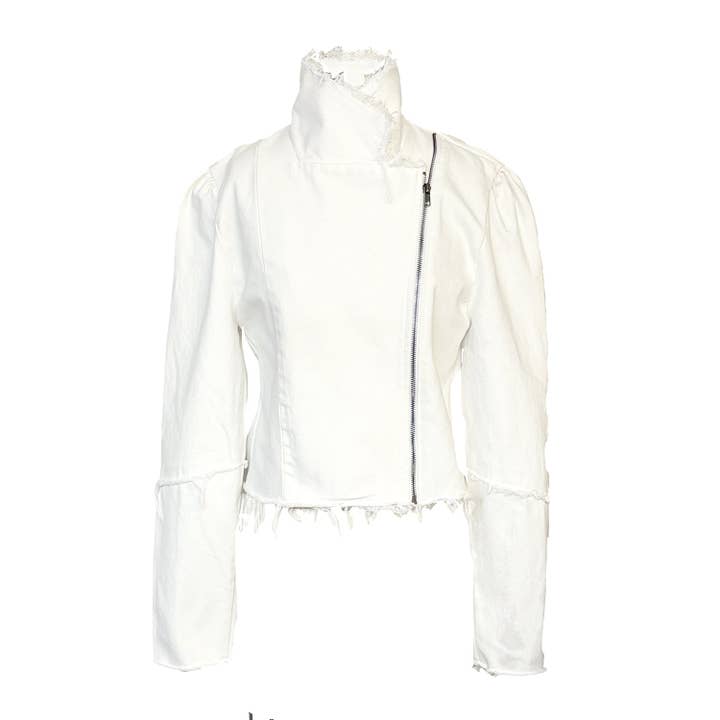 Angie Denim Motorcycle Jacket- White for wholesale by Deborah Lindquist