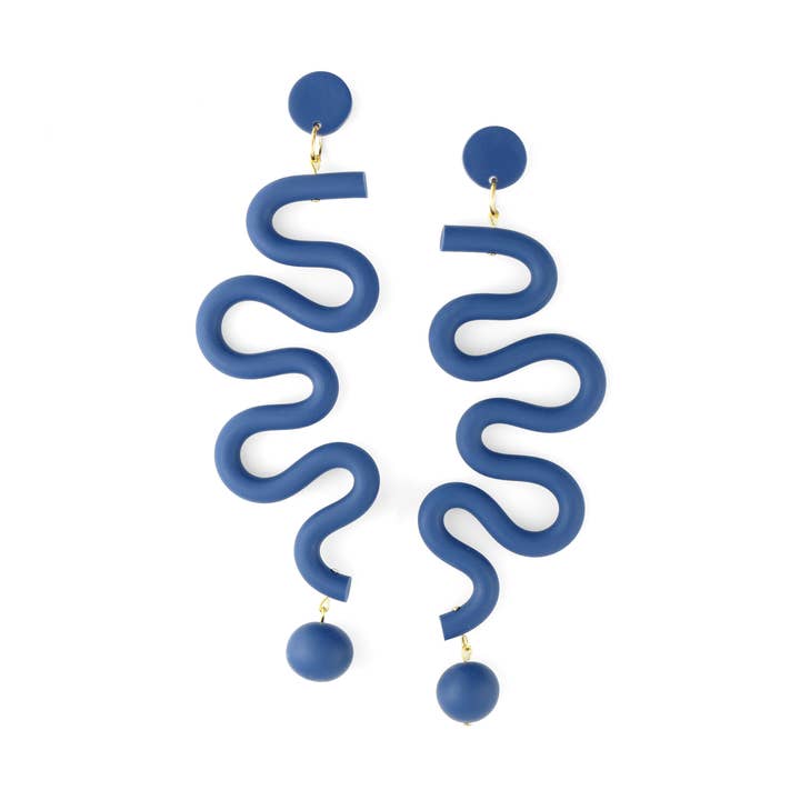 Tube Squiggles dangly statement øreringe i Navy for engroshandel hos By Chavelli