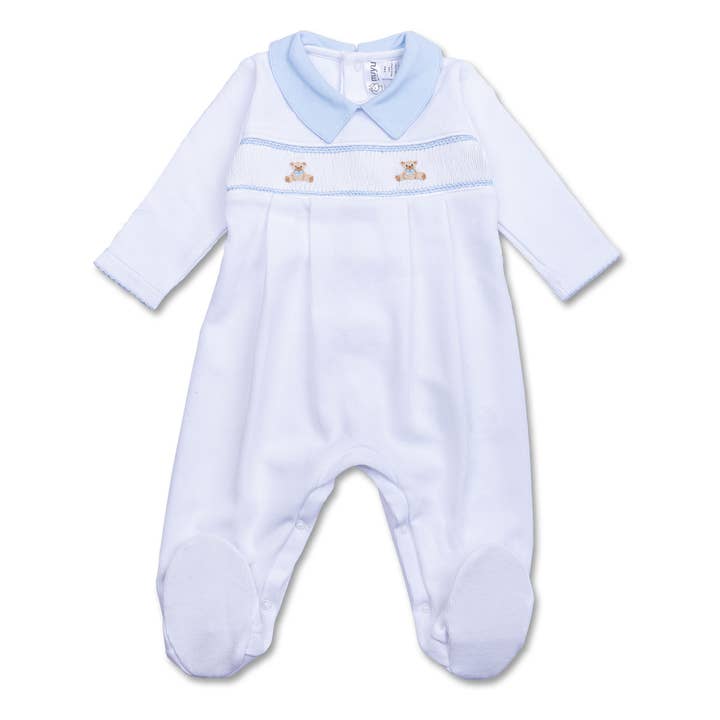 Handmade Smocked Bear Footie for wholesale by Muyu New York