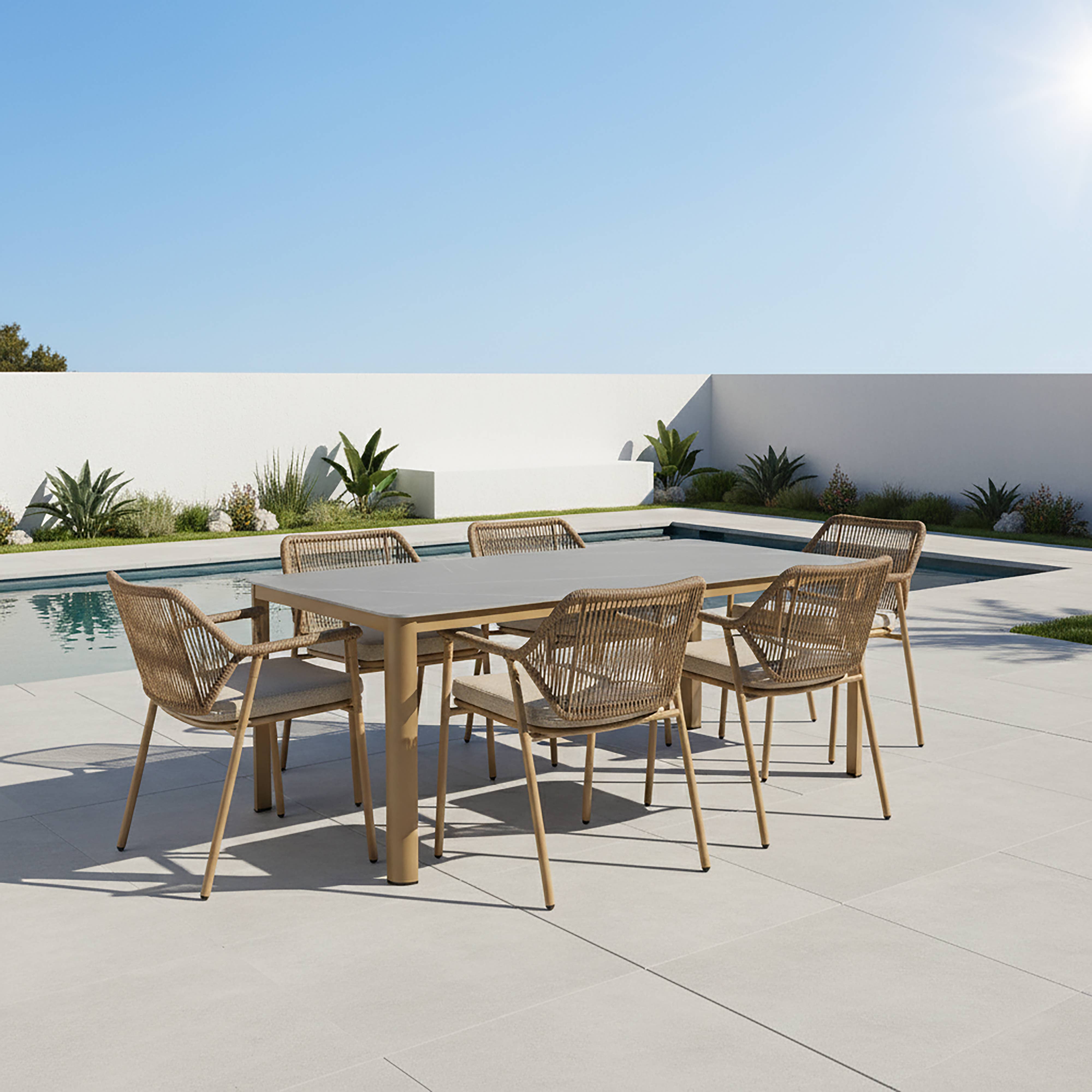 Glamour Home - Wholesale Patio Table - Bia Brown Outdoor Dining Table with Stone Top2