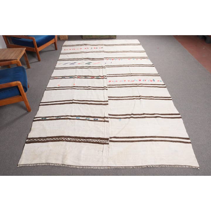 Vintage Turkish Kilim Rug 6,2x11,8 ft (188x359 cm), Beige Abstract Wool Rug for wholesale by The Loom Wholesale