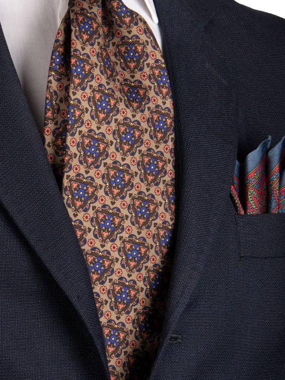 Gravata Vintage em Sarja de Seda Castor Padrão Multicolorido CV334 por atacado de Graffeo Cravatte
