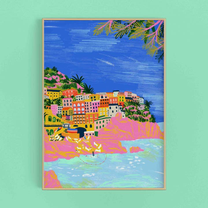 Amalfikysten Kunsttryk | Italiensk kunsttryk | Kysttryk | Europæisk Vægdekoration Rejse Interrailing for engroshandel hos Kerrie Illustrates