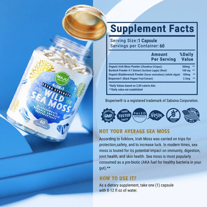 Maju Superfoods - Wholesale Oral Supplement/Vitamin - MAJU Wild Sea Moss Capsules (60ct)5