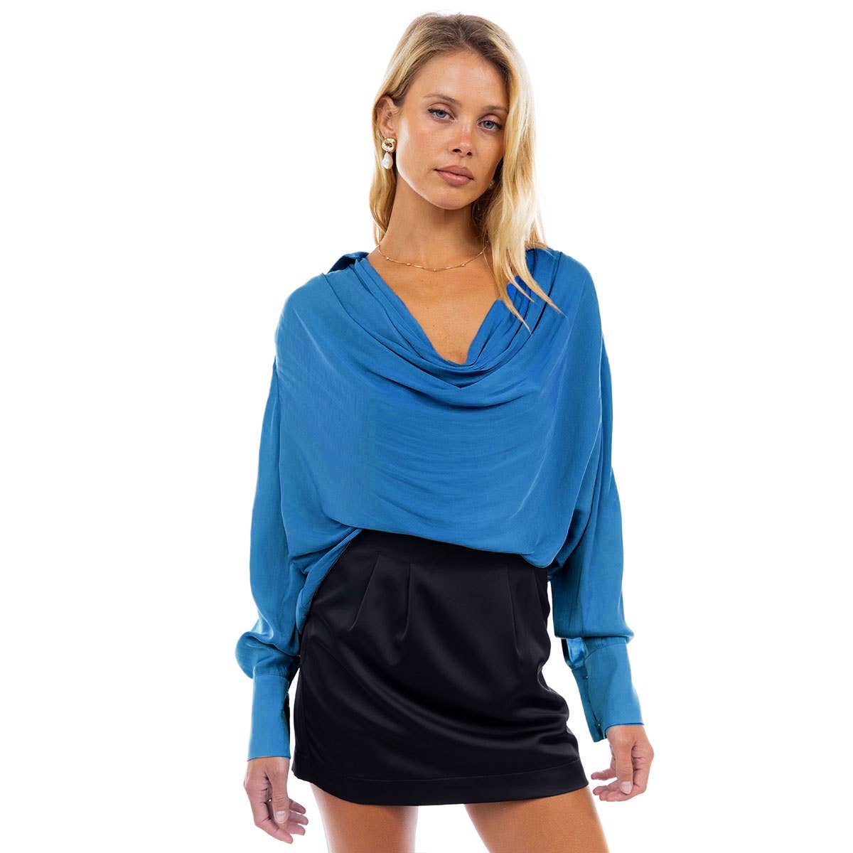 Naked Zebra - Wholesale Blouse - Women's - Draped Cowl Neck Blouse With Buttoned Cuffs19