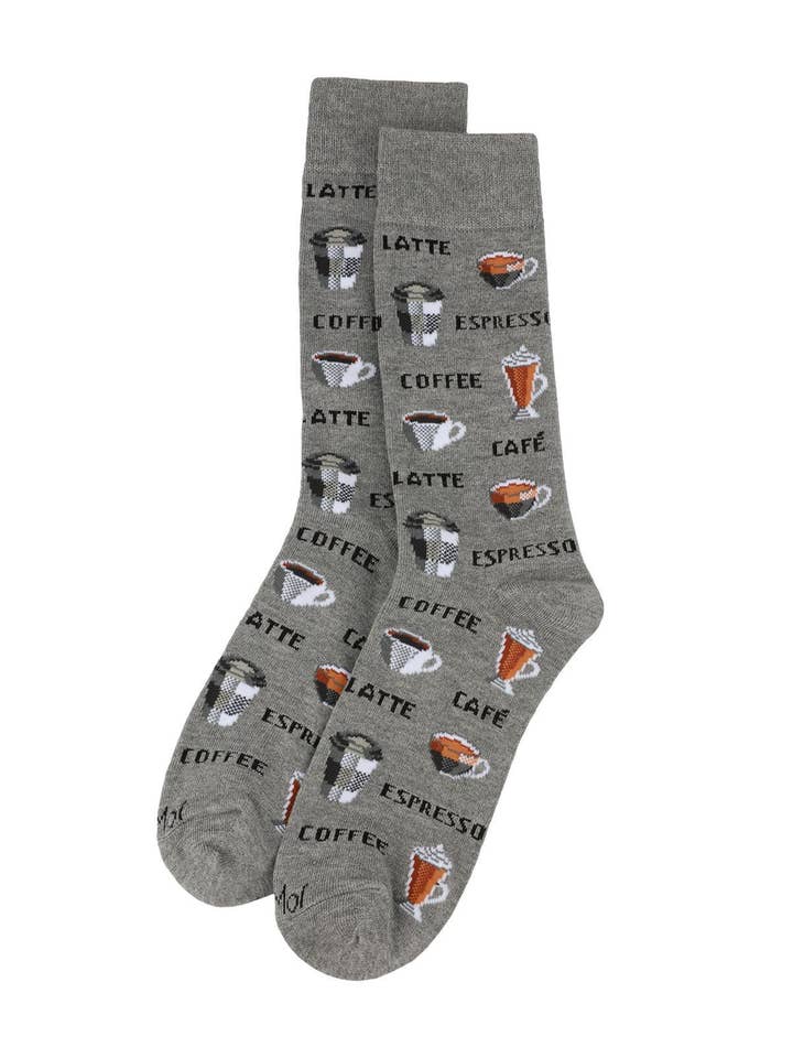 Med Gray Heather MeMoi Coffee Time Men's Bamboo Crew Socks for wholesale on Faire