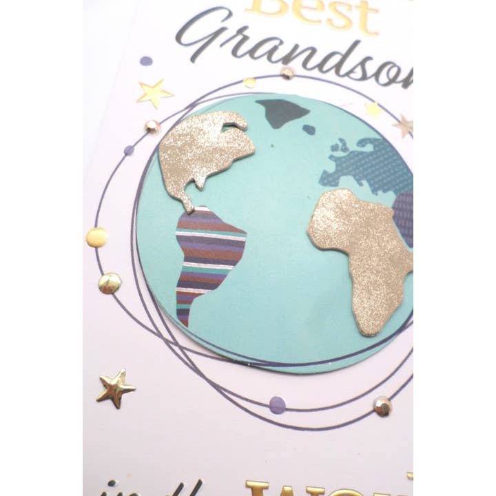 Second Nature Ltd - Wholesale Birthday Card - Grandson - World Globe - Champagne - Second Nature3