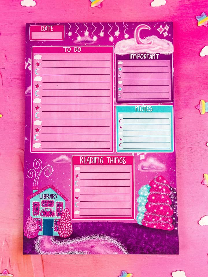 Bloc-notes Dreamy Library, agenda quotidien, 5,5 x 8,5 pouces pour la vente par Emily Cromwell Designs