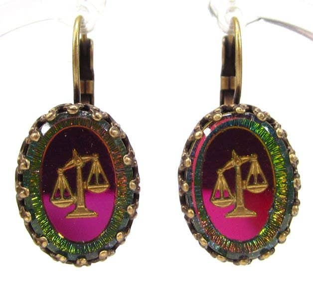 SoHo Schmuckmanufaktur - Wholesale Dangle Earrings - Zodiac Libra Earrings With Hand-Painted Glass Stones0