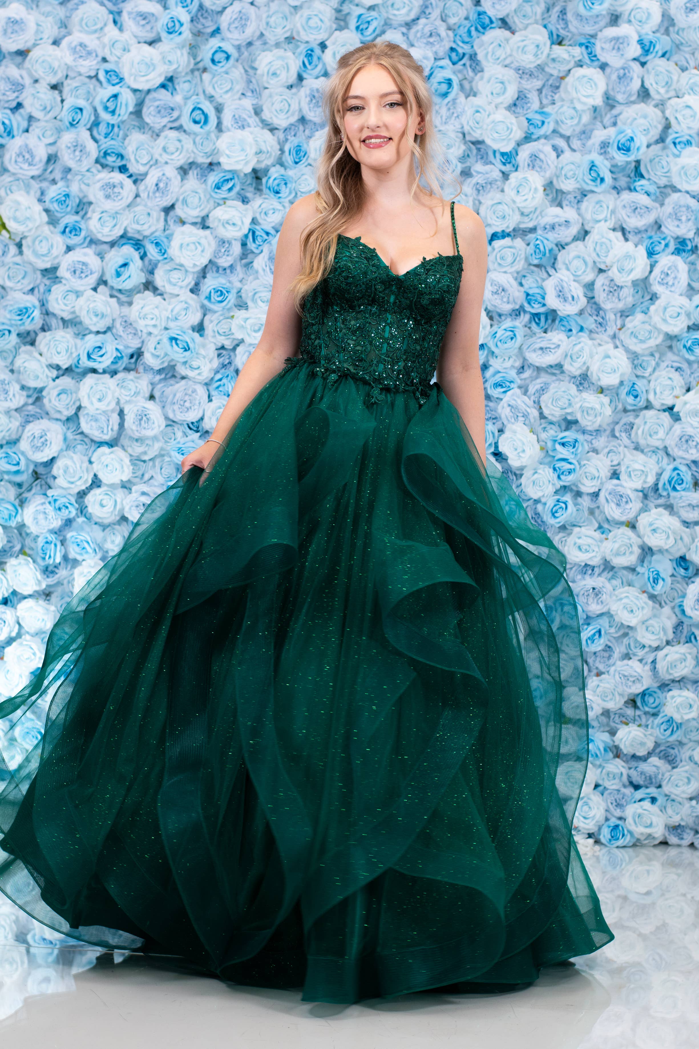 Malia Ruffle Dark Green for wholesale on Faire