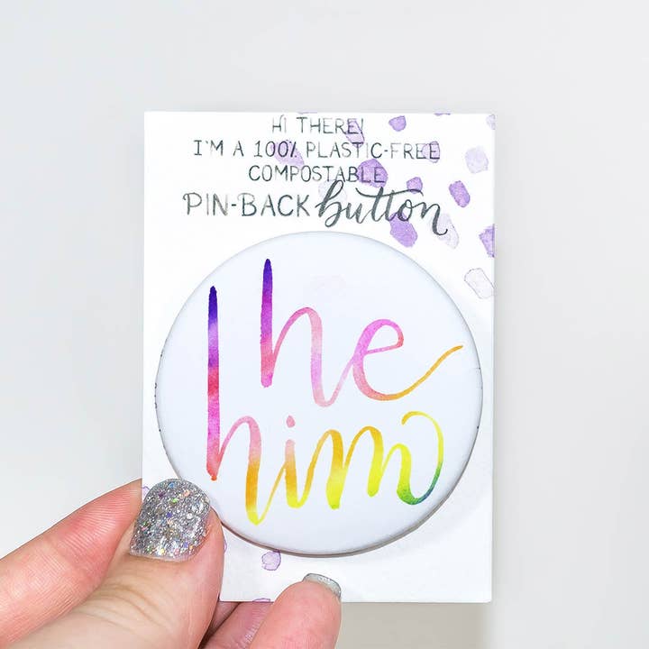 CharmCat - Wholesale Lapel Pin/Button - He/Him Pin-Back Button — Preferred Pronoun Pin