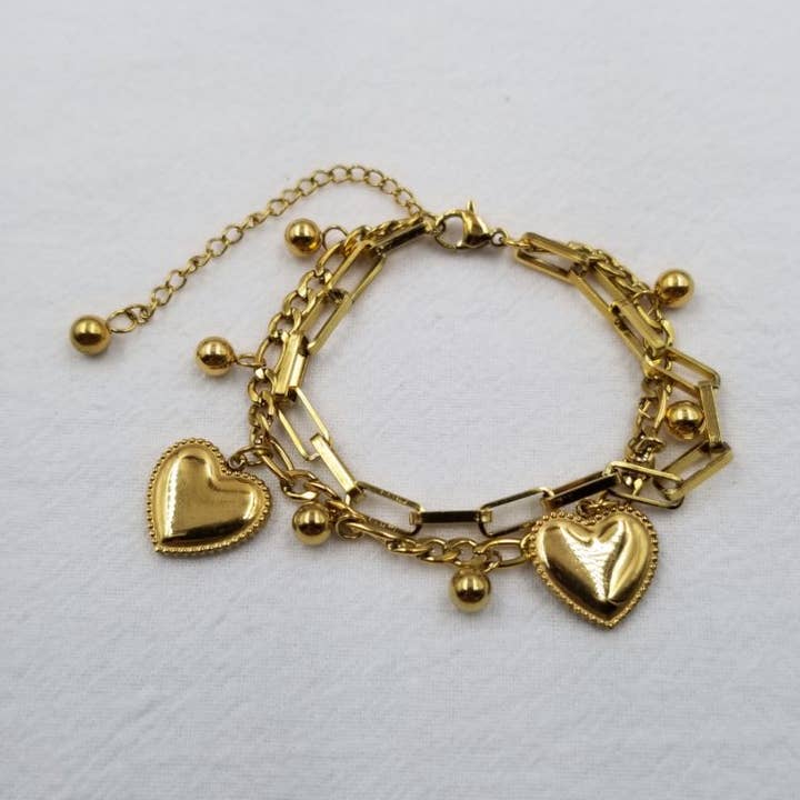 Guldlags dobbelt hjerte charmearmbånd for engroshandel hos ENA Jewelry