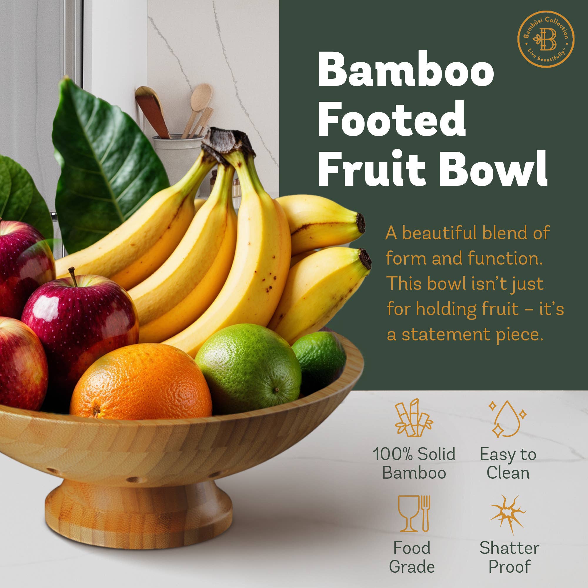 Bambusi - Wholesale Fruit Basket - Bamboo Pedestal Fruit Bowl, Decorative Kitchen Counter Bowl1