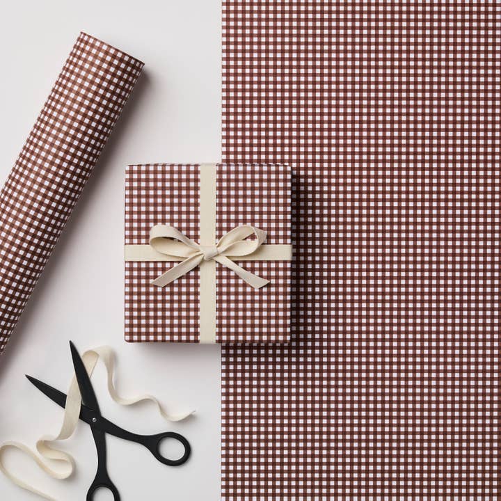RUSSET/BURGUNDY GINGHAM GIFT WRAP for wholesale by Kinshipped