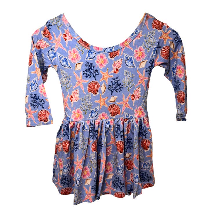 Seashell Snuggles Long Sleeve Bamboo Infant Bodysuit Dress for wholesale by Eazy Living Baby Co