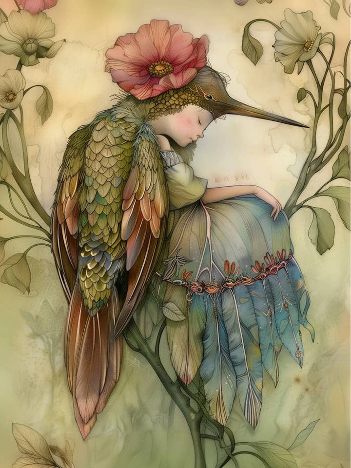 Uccelli e fate: elfo e colibrì | Kaart Fripperies per la vendita all'ingrosso da parte di Fripperies