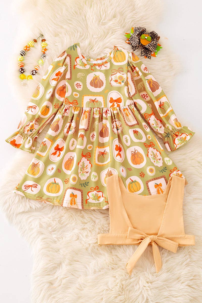 Kids Charm Online - Wholesale Dress - Kids - Multi printed pumpkin dress with vest. OFG51759 SOL0