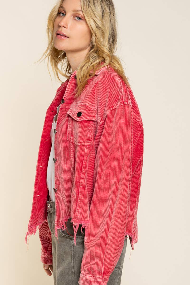 Pol Clothing - Wholesale Jacket - Women's - Pocket Front Button Down Corduroy Trucker Jacket SALE43