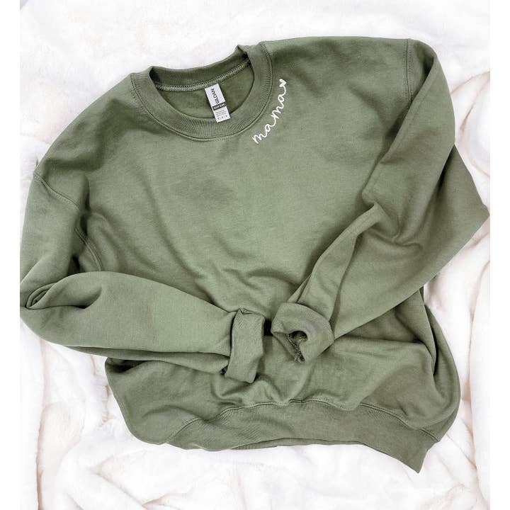 Bash - Wholesale Graphic Sweatshirt - Women's - Mama Sweatshirt, Mama Collar Sweatshirt, Embroidered