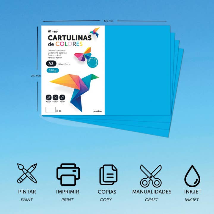 MEDEL OFFICE – material para artesanato por atacado – A4 Cartolina Cores Intensas 180gr m-office 100 folhas