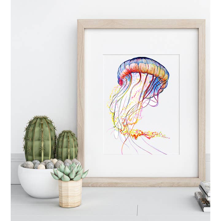 Impression d'une œuvre d'art archivistique à l'aquarelle sur des méduses colorées pour la vente par The Ship's Hold