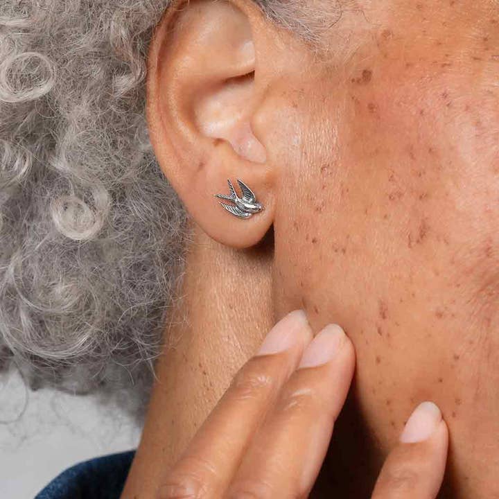 Nina Designs - Wholesale Stud/Post Earrings - Sterling Silver or Bronze Swallow Post Earrings 9x11mm1