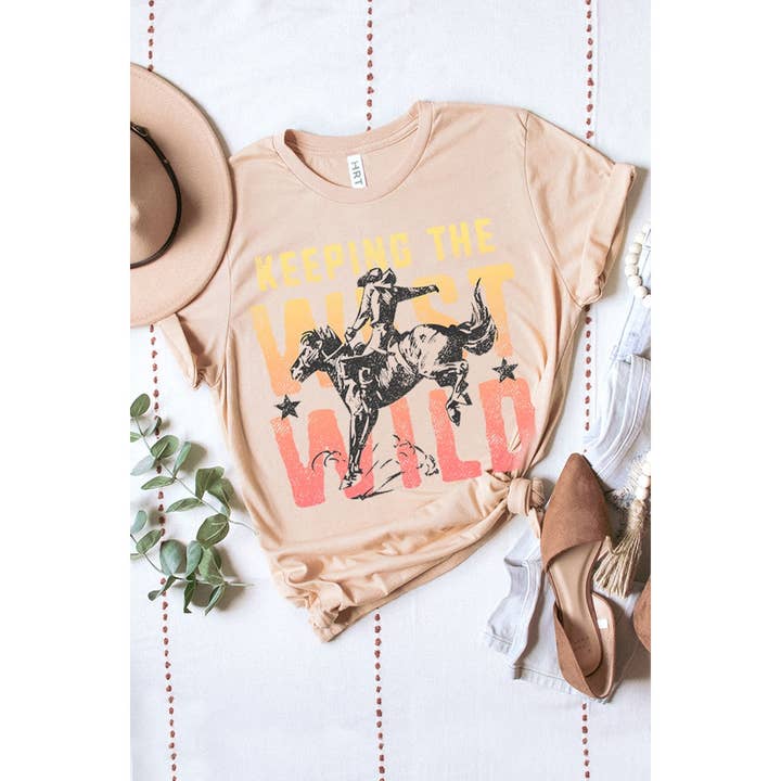 KEEPING THE WEST WILD COWBOY WASHED GRAPHIC TEE for wholesale by HRTandLUV