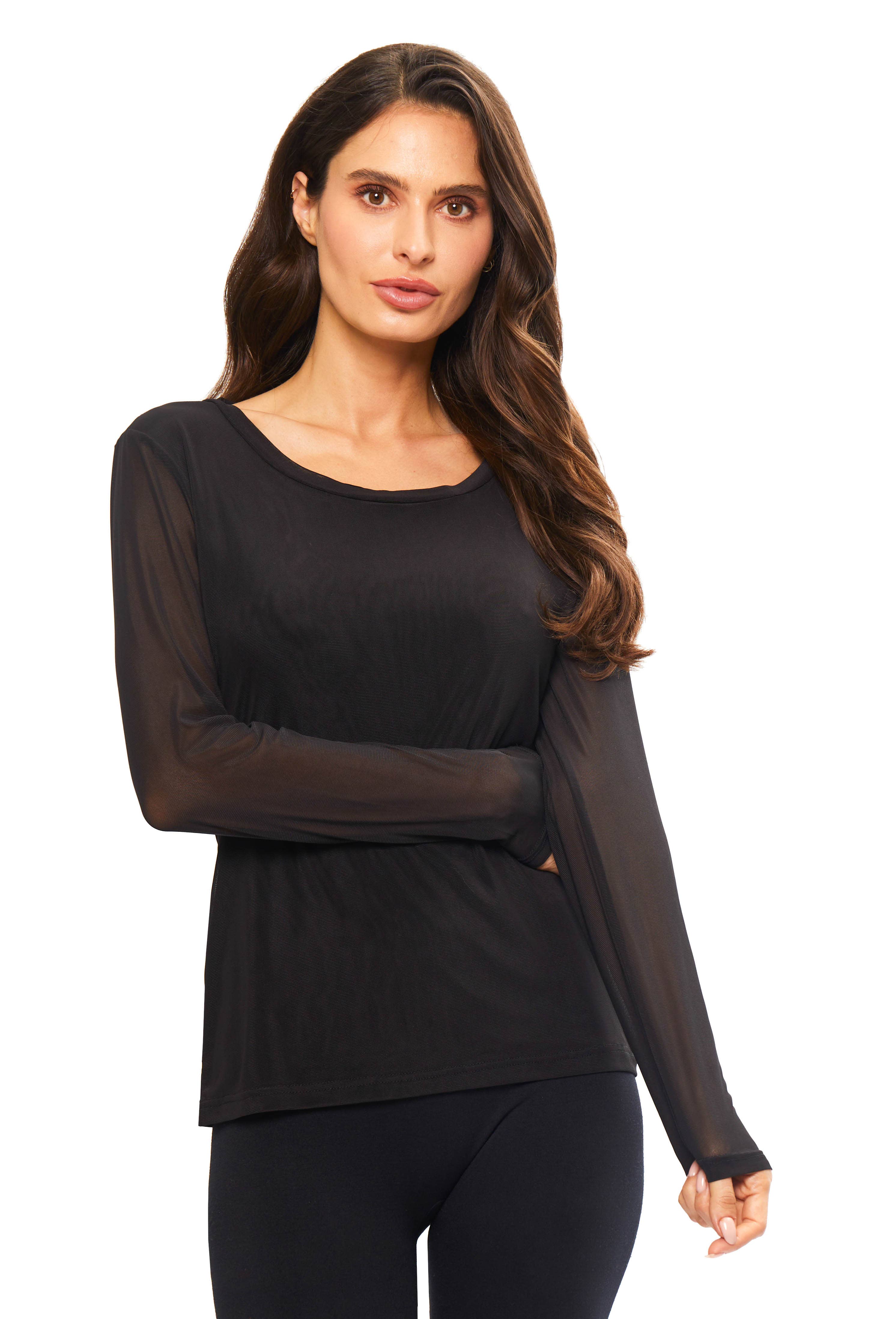 Adore - Wholesale Blouse - Women's - 90452-E - Black Mesh Long Sleeve Top0
