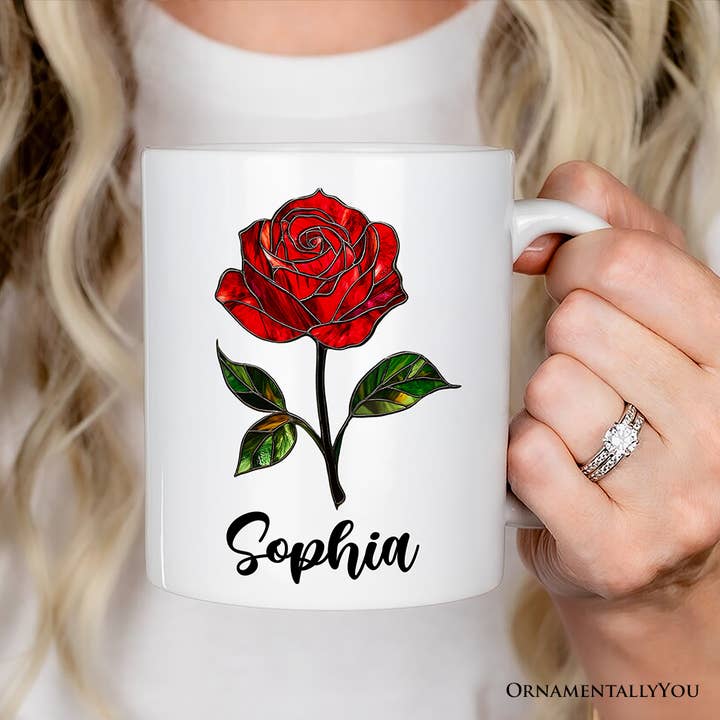 OrnamentallyYou - Wholesale Coffee Mug - Rose Stained Glass Mug, Love Blooms Like a Rose