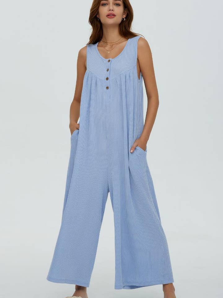 NINEXIS - Wholesale Jumpsuit - Women's - CWSJS0720_SOLID COLOR CASUAL LOOSE POCKET JUMPSUIT