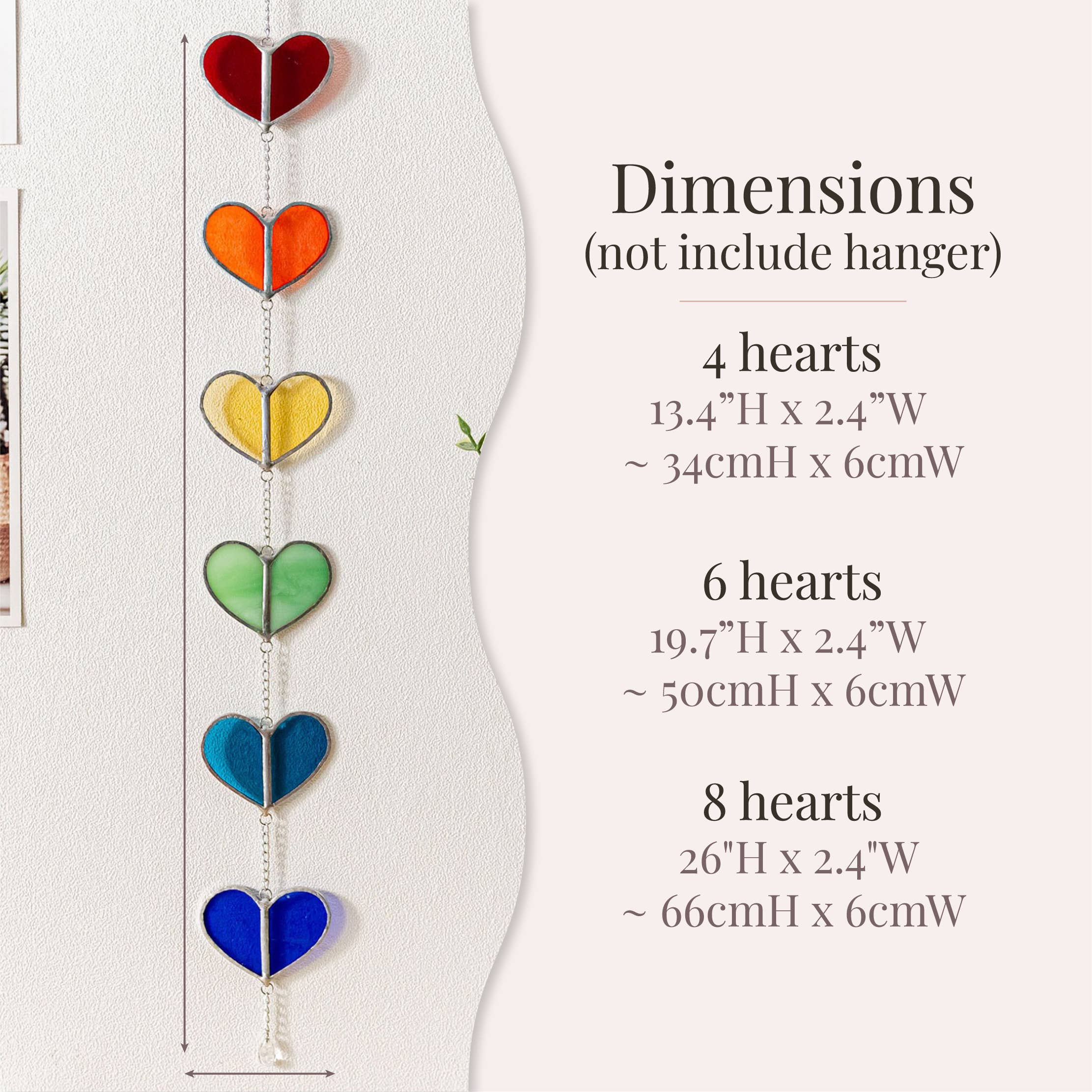 MondoBellissimo - Vendita all'ingrosso Bandierine/Ghirlande - Ghirlanda a cuore in vetro colorato F222