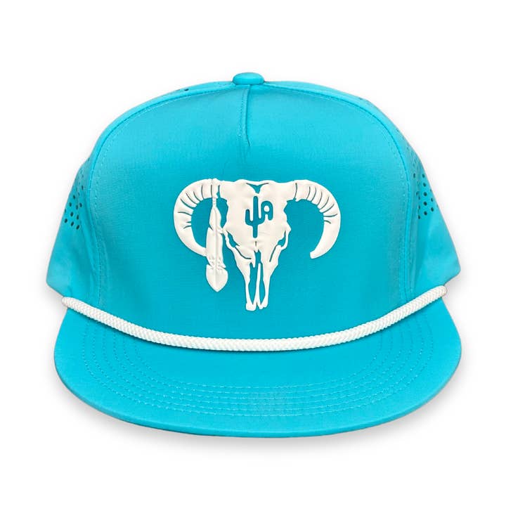 PVC "Calavera Hereford" BLN - CA Agujeros Láser Turquesa/ Cuerda Blanca, Gorra Snapback (2025) para venta al por mayor de Cactus Alley Hat Co.