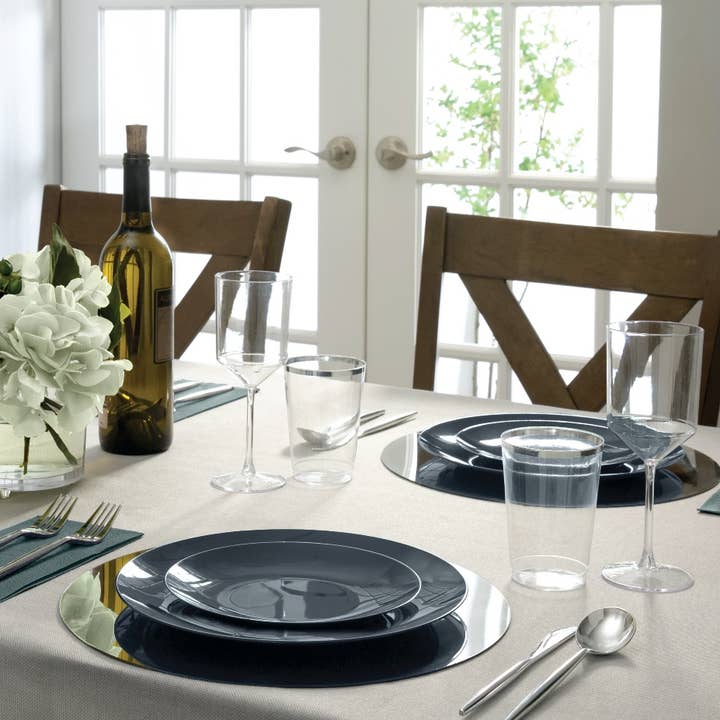 Luxe Party - Wholesale Disposable Plate - Round Slate • Gold Plastic Plates | 10 Pack1