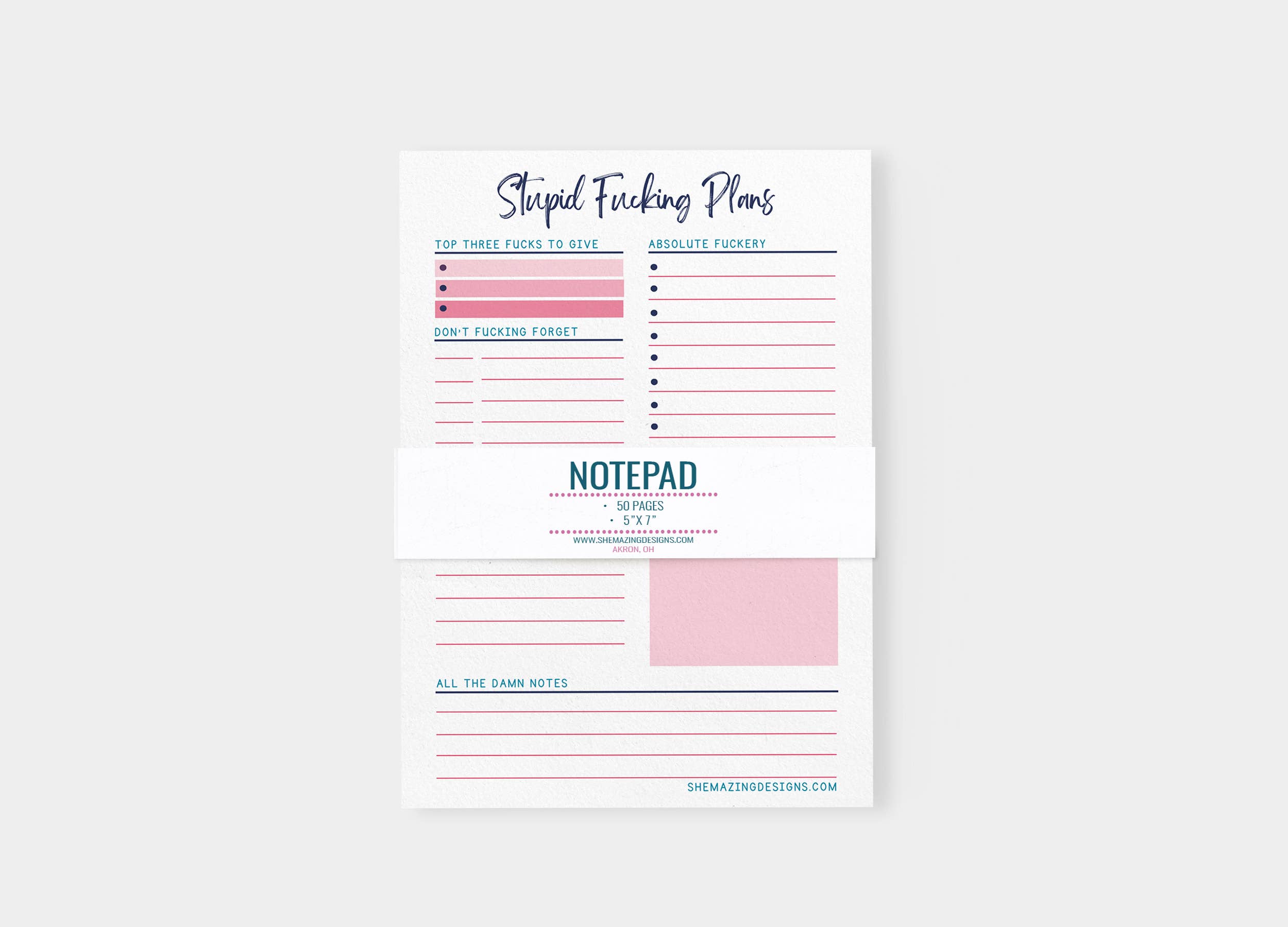 Shemazing Designs - Wholesale Notepad - Funny, Swear Notepad | Stupid Fucking Plans - 5x72