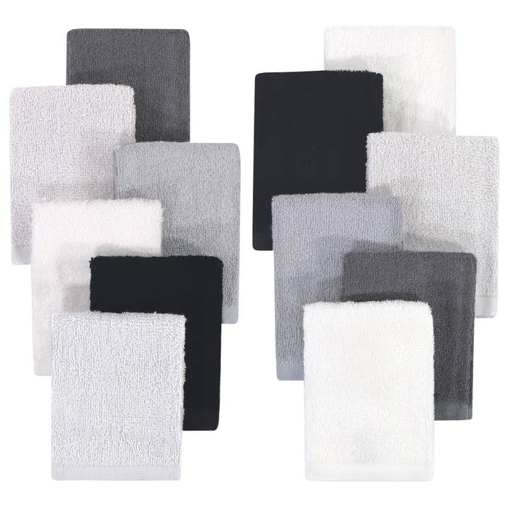Hudson Baby Rayon from Bamboo Woven Washcloths 12pk, Black White for wholesale by BabyVision