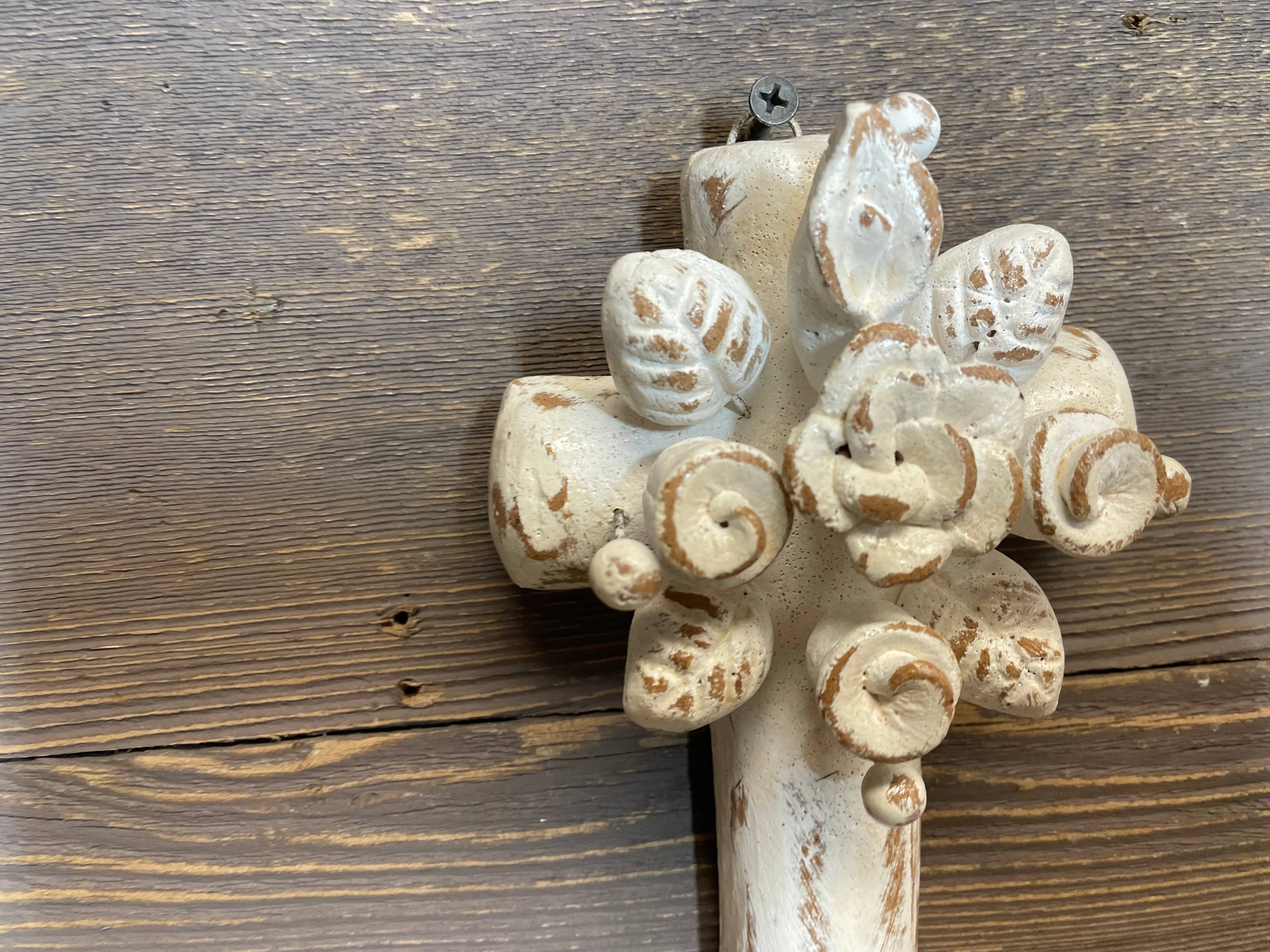 My Amigos Imports - Wholesale Wall Cross - Erin Flower White Clay Cross-ER-Handmade-Wall-4x6.5 in-Small2