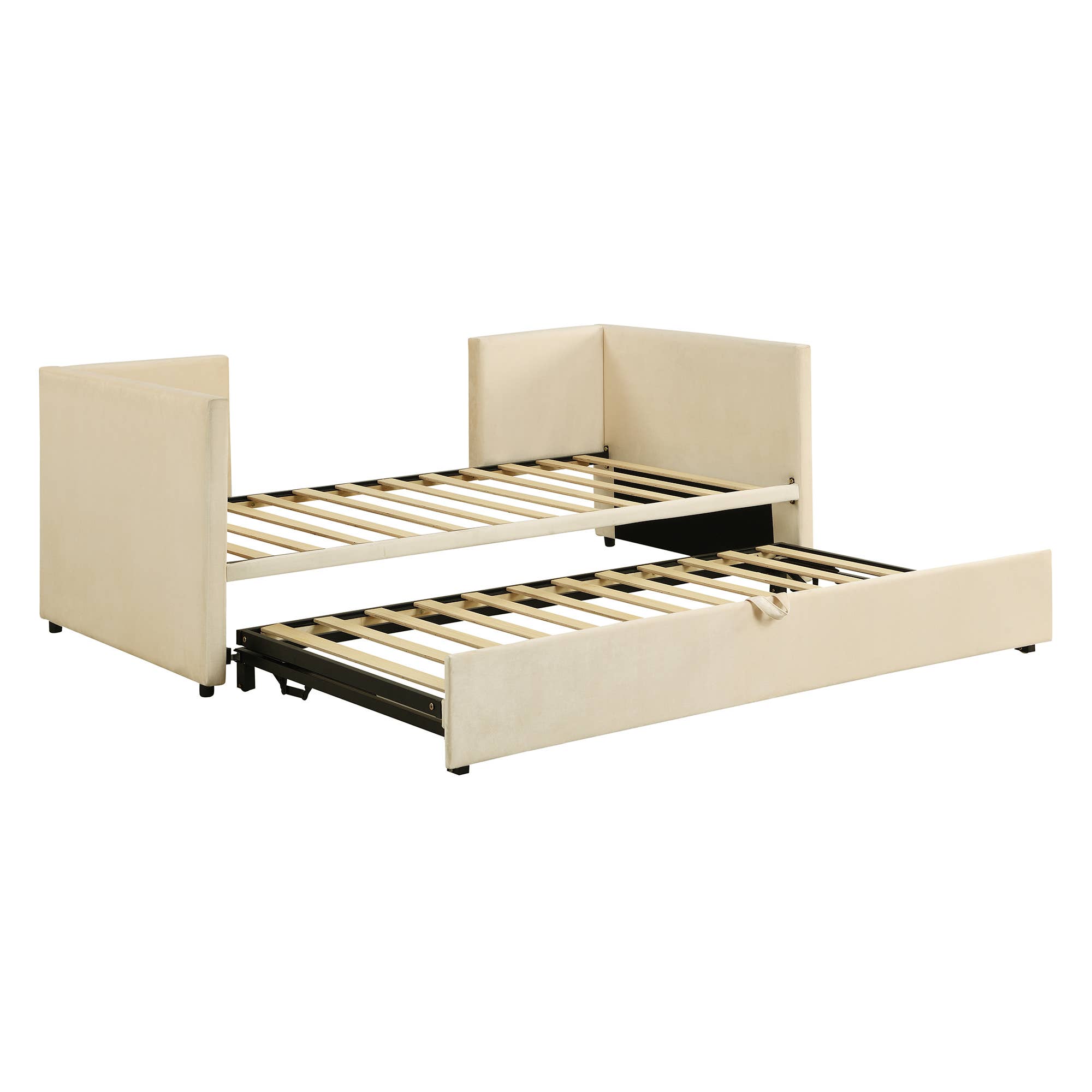 Twin Size Upholstered daybed with Pop Up Trundle, Beige for wholesale on Faire2