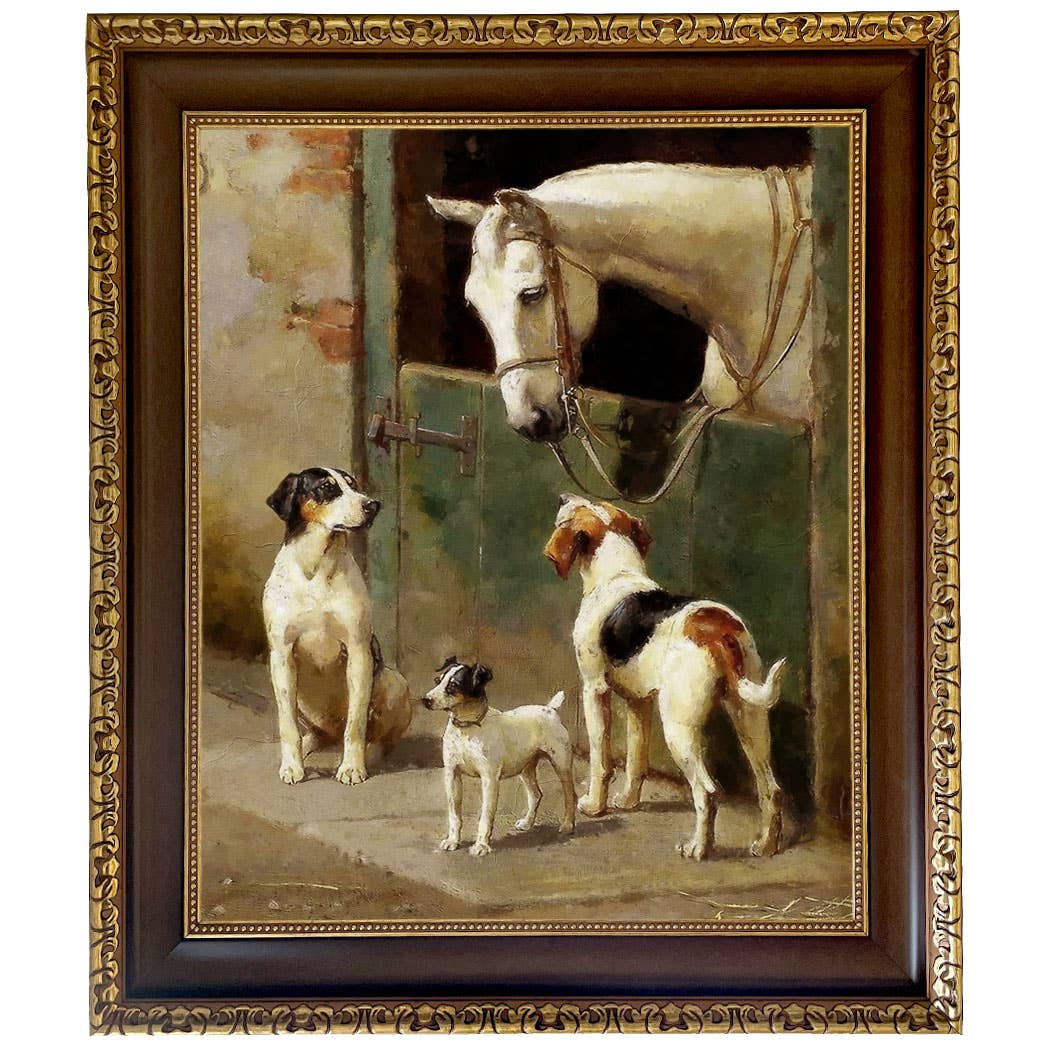 Madison Bay Co. - Historical Home Decor Reproductions - Wholesale Art Print - Dog and Horse at Stable Vintage Painting Print on Canvas110