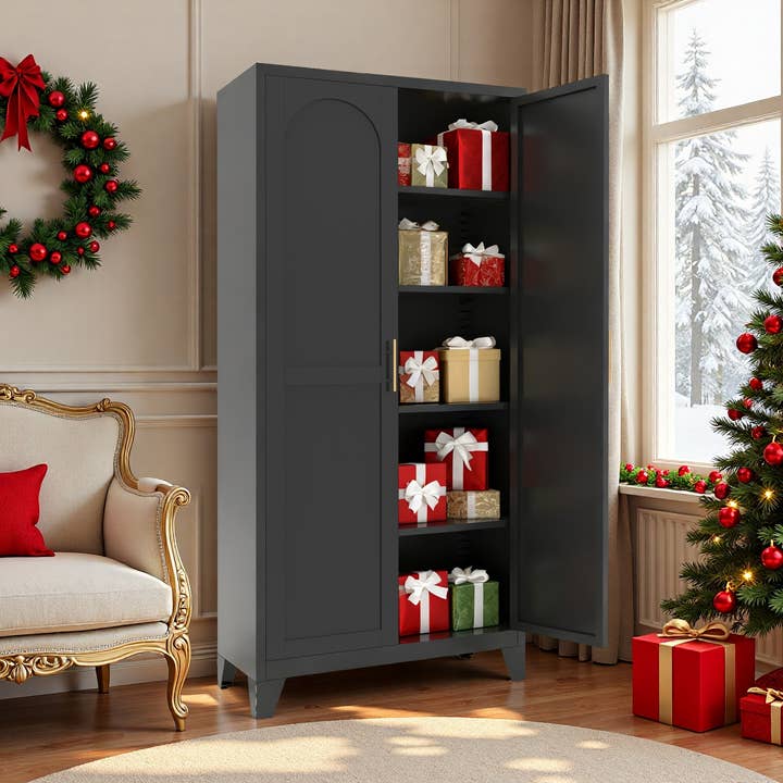 71''2-Door Black Metal Storage Cabinet with Adjustable Shelf for wholesale by 39F Inc.