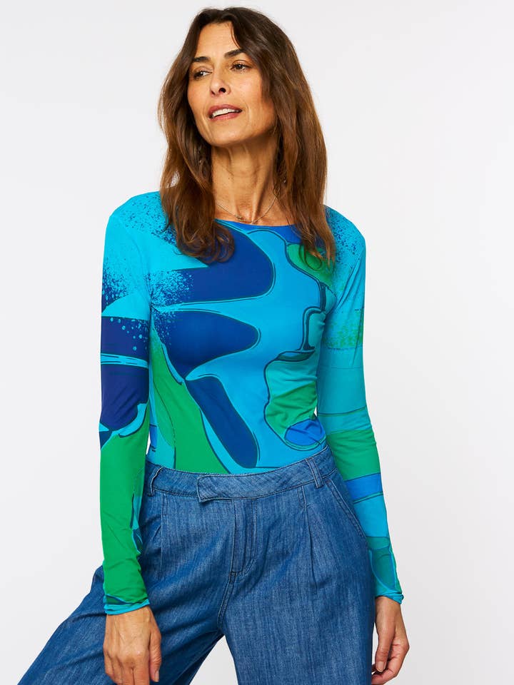 AMB Designs - Wholesale Knit Top - Women's - Aqua Waves Raw Edge Second Skin Top