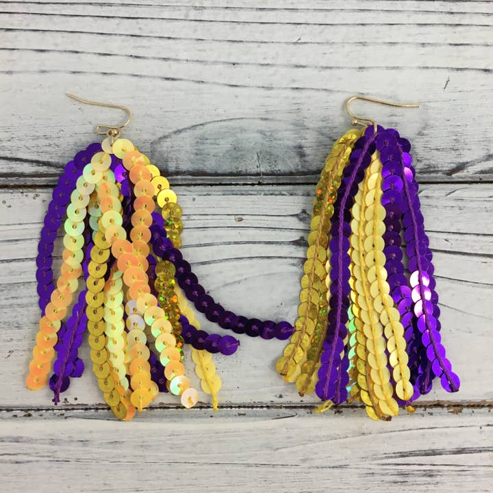 SongLily - Wholesale Dangle Earrings - Purple and gold sequin tassel earringsÂ