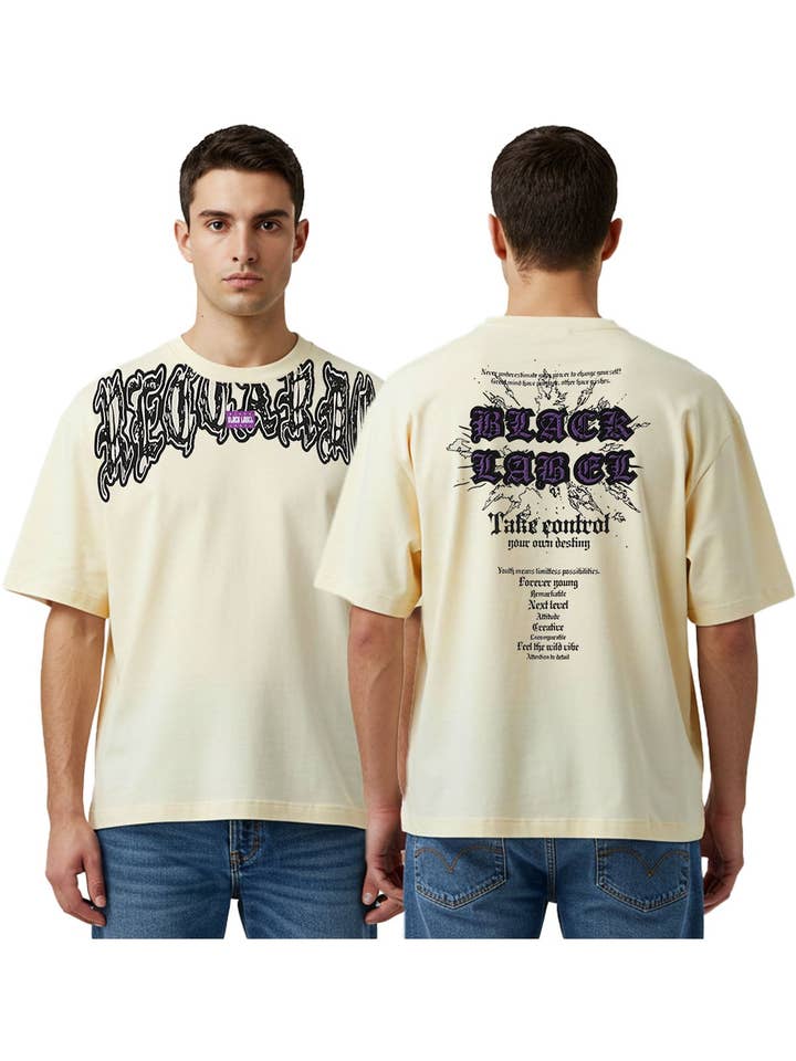 T-shirt Oversize "TAKE CONTROL" Rótulo Preto para Homens por atacado de Black Label x Raw