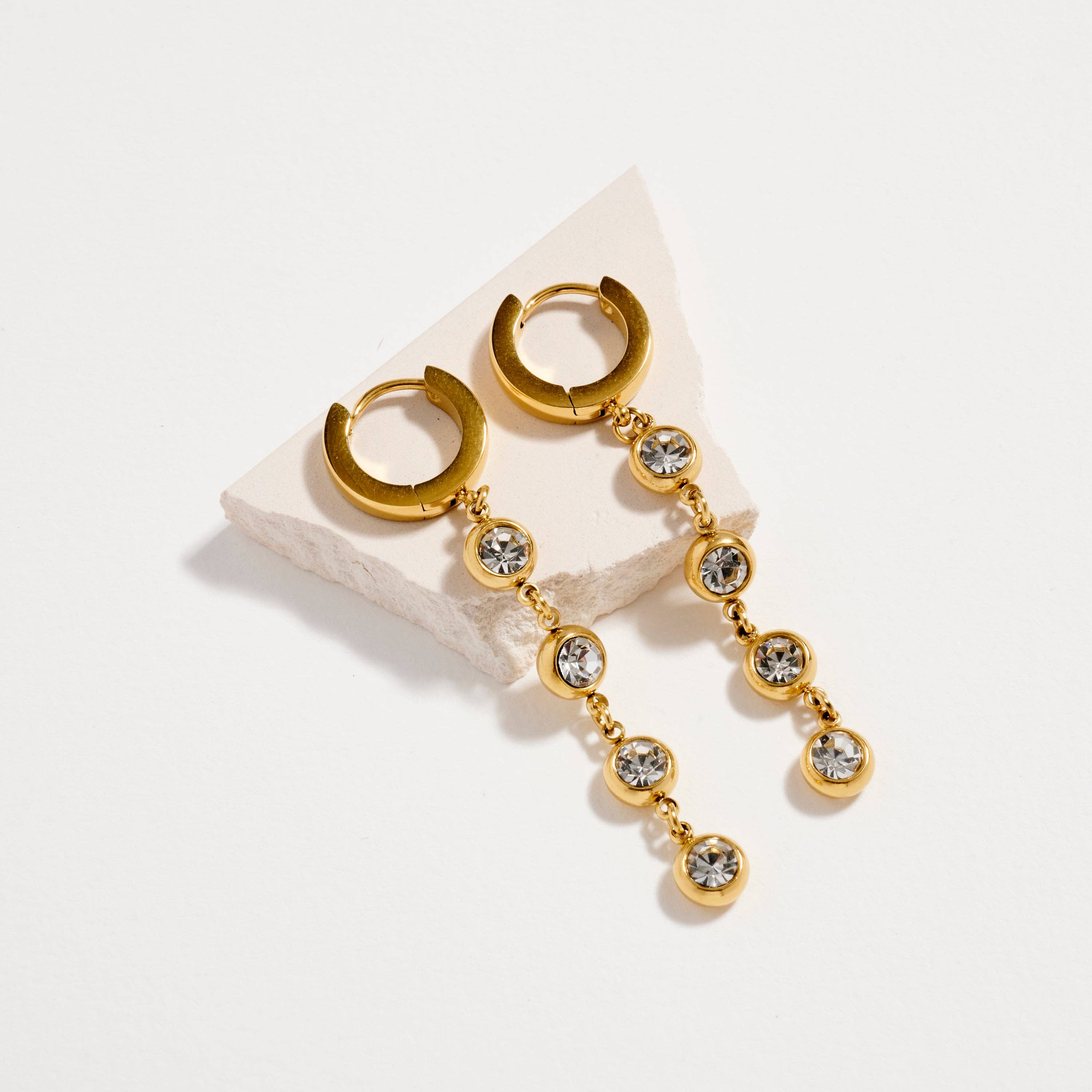 GD Stainless Steel CZ Drop Hoop Earrings – Hypoallergenic & Tarnish Resistant for wholesale on Faire0