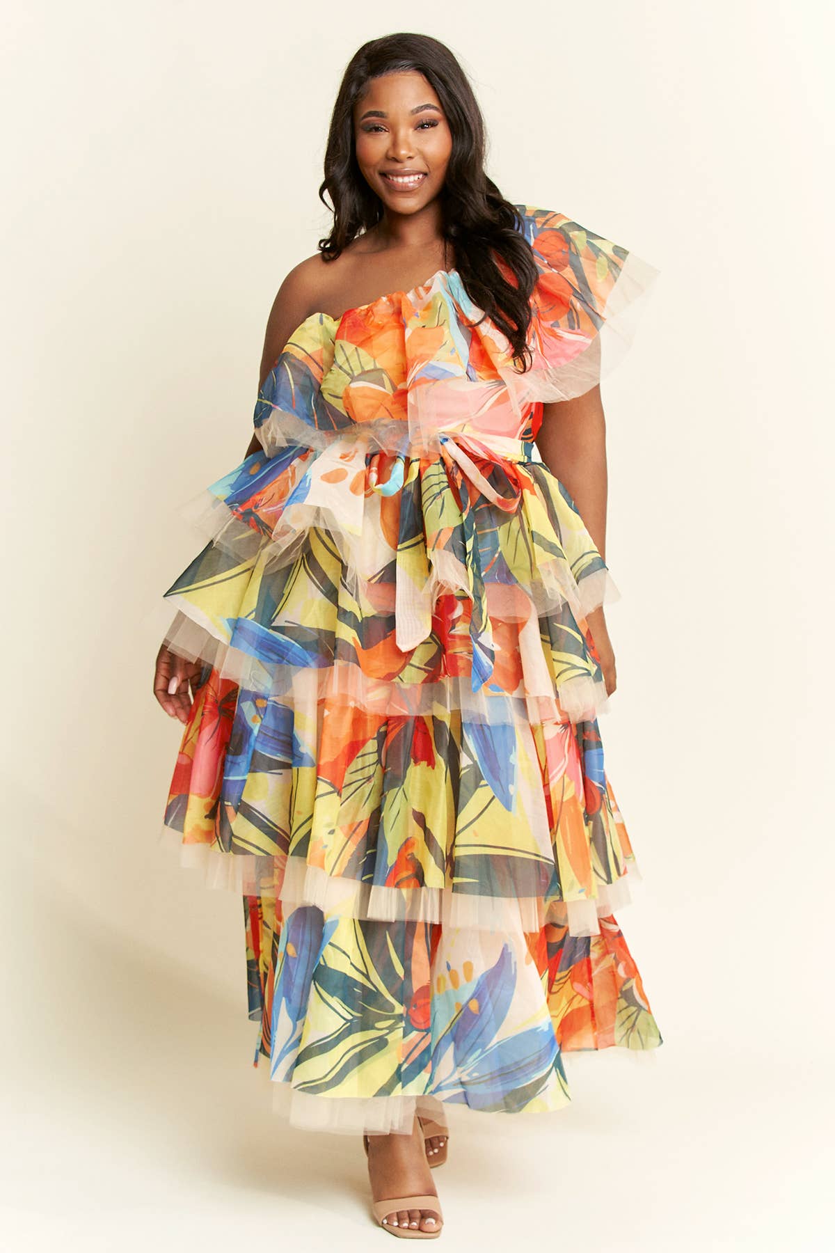 Namatt Design - Wholesale Top & Skirt Set - Women's - Plus One-Shoulder Ruffle Top & Maxi Ruffle Skirt Set17