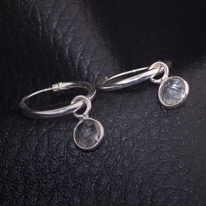 Birthstone Hoop Earrings with Crystal Charm in Silver for wholesale by The Jewellery Store London